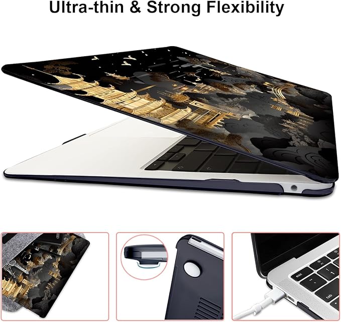 for MacBook Air 13 inch Case 2021 2020 2019 2018 Release A2337 M1 A2179 A1932 Retina Display Touch ID, Crystal Black Pattern Plastic Hard Shell Case for Mac Air 13 M1, Tide Illustration 1