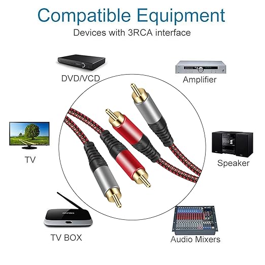 RCA Cable 6Ft,2Rca Male to 2-RCA Male Audio Stereo Subwoofer Cable [Hi-Fi Sound] Nylon-Braided Auxiliary Audio Cord for Home Theater, HDTV, Amplifiers, Hi-Fi Systems,Speakers and etc (6Ft)
