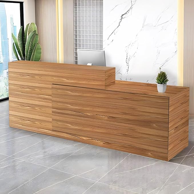 Reception Desk with Counter Modern Checkout Counter with Lockable Drawer Keyboard Tray Receptionist Desk for Office Salon Reception Table I Right 55inch/140cm
