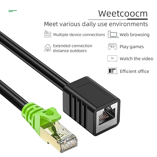 Ethernet Extension Cable 3ft, Network Cat6a Extension Patch Cable RJ45 Cords Shielded Male to Female Connector (3FT)