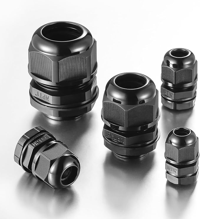 25 PCS 1/4"(4-8mm) NPT Nylon Cable Gland Joints with Gaskets, IP68 Adjustable Lock Nut Strain Relief Cord Grip Waterproof Cable Glands - UL Listed and RoHS Compliant