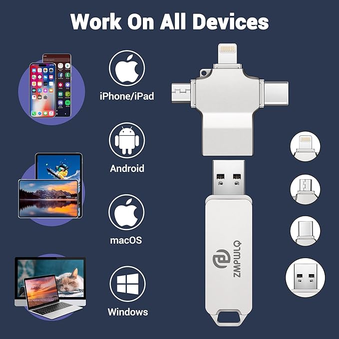 Photo Stick 512GB-Auto-Secure-Backup-USB-Flash-Drive-Saver-Memory-Stick-Photo-Finder for Phone/iPhone/iPad/Android/PC-4-in-1-Thumb-Drive-External-Storage for All Devices,Backup Photos,Videos,Contacts