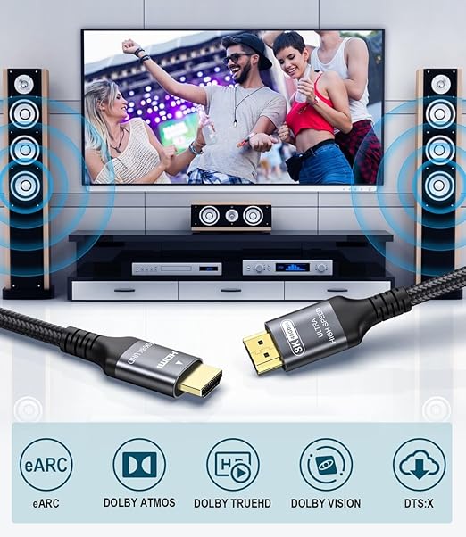Certified 10K 8K HDMI 2.1 Cable 6.6 FT, 48Gbps Ultra High Speed HDMI Cable with Ethernet 4K 240Hz 165Hz 144Hz 120Hz 8K60Hz eARC HDCP2.3 HDR10+ PC Laptop TV Monitor Projector