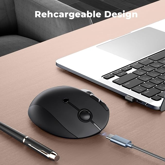 seenda Wireless Trackball Mouse Ergonomic - Bluetooth Rollerball Mouse Rechargeable, Multi Devices Connection Thumb Control Mice Compatible for Mac/Android/Windows Computers - Black