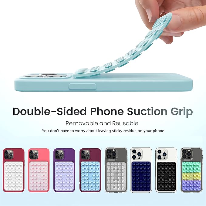 Silicone Double-Sided Suction Phone Grip Detachable Mount - Car Dashboard/Shower Phone Holder, Hands-Free For Selfies & Videos, ASMR- iphone & Android Compatible (Large, Transparent+BabyPink)
