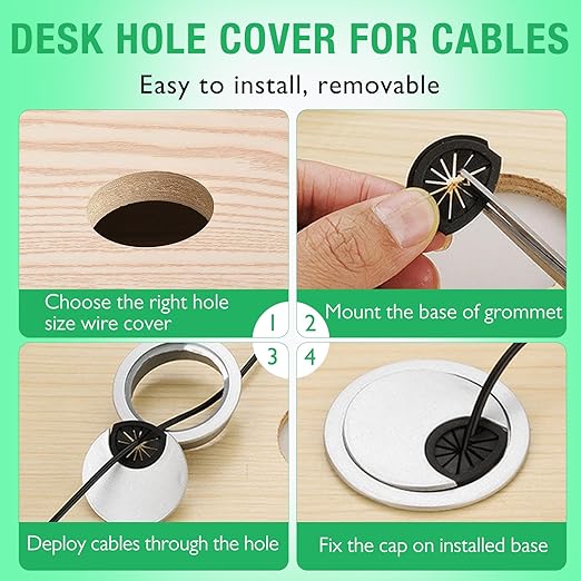 2 Pcs Desk Grommet 3-1/8" / 80 mm, Desk Cord Hole Cover, Cable Grommet ABS Plastic, Desk Hole Grommet for Home & Office Pc, Detachable Cable Cord Organizer-Silver Sand