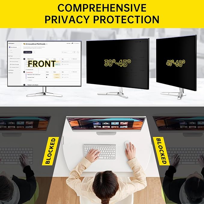 〔2-Pack〕 27 Inch Computer Privacy Screen Filter for 16:9 Monitor, Anti-Blue Light, Anti-UV Blue Light Blocking Removable Privacy Protector Shield, Hanging Type