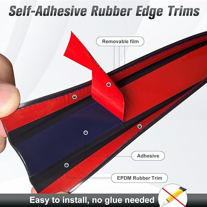 Rubber Edge Trim, Self Adhesive U Channel Edge Trim, Big Size U Shaped Trim, Edge Banding for Plywood, Woods, Shelf, Cabinet, Countertop, Fit for 3/8", Length 20Ft, Black