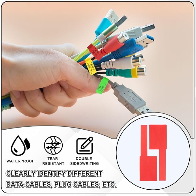 uxcell 300 Pcs Cable Labels, Waterproof Wire Cord Labels Tags, Cord Organizer Management Tags for Charger Cable Organizer Wire Markers Printer and Handwriting, Green