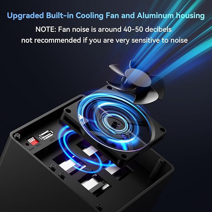 4 Bay Hard Drive RAID Enclosure with Cooling Fan for 2.5/3.5" SATA HDD/SSD with USB A/C 3.0＋eSATA Cable, 3.5 Hard Drive Reader Supports 80TB Capacity, 8 RAID Modes, DAS(NO NAS)