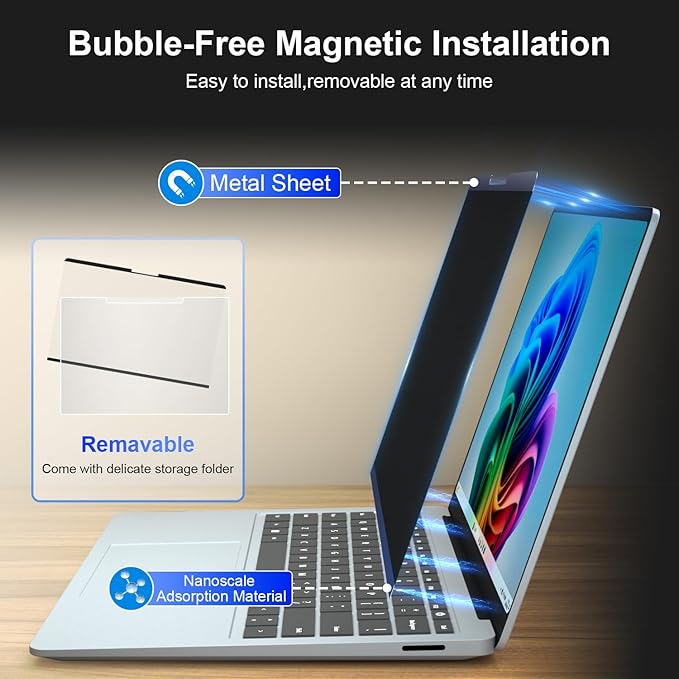 Magnetic Privacy Screen for 15 Inch Microsoft Surface Laptop 7, Removable Anti Glare Screen Protector, Blue Light Computer Filter, Anti Spy Easy Install