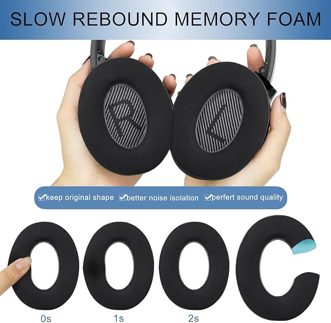 GEVO Ear Pads Cushions Replacement for Bose QC35 ii QC35, Earpads for Bose QuietComfort 35ii 35 Headphones with Protein Leather Noise Isolation Memory Foam (Cooling Gel Black)
