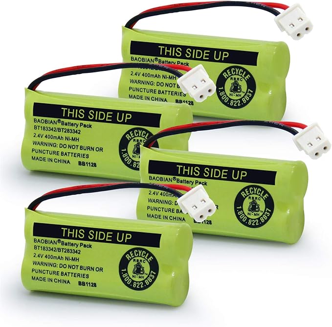 BT183342/BT283342 2.4V 400mAh Ni-Mh BT166342/BT266342 BT162342/BT262342 Cordless Phone Pack CS6709 CS6609 CS6509 CS6409 EL52100 EL50003 (4 Pack)