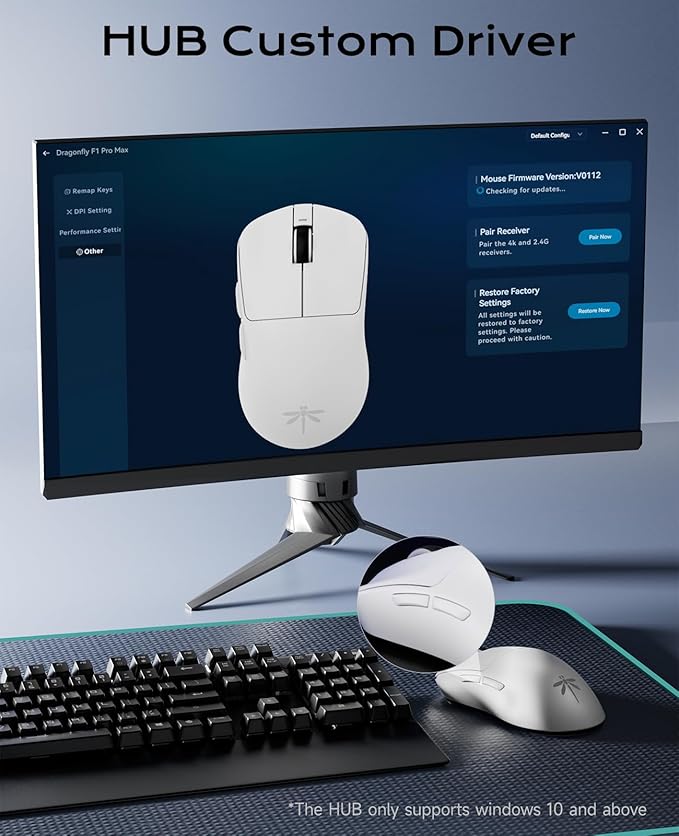 VGN Lightspeed Wireless Gaming Mouse with Dual-Mode 2.4G/Type-C Wired - 25K Sensor - 26,000 DPI - 55g Lightweight - 6 Programmable Buttons - Up to 200h Battery Life for PC/Mac- F1 Pro Max White