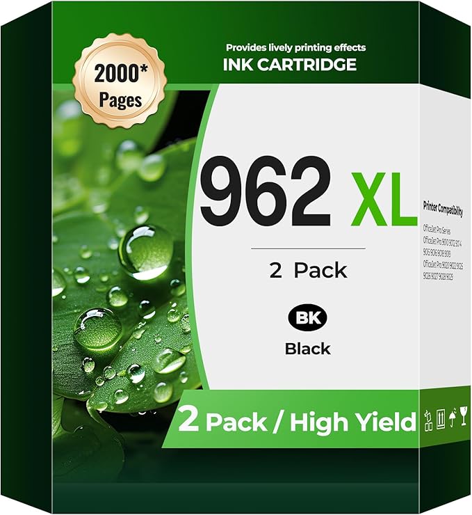 962XL Black OfficeJet Pro 9010 9015 9020 9018 Compatible with HP Ink 962 XL Black Ink Cartridges HP962XL/962 HP962XL HP962 Printer Ink for OfficeJet Pro 9015 9010 9020 9018 9025 9012 9022 9014 9016