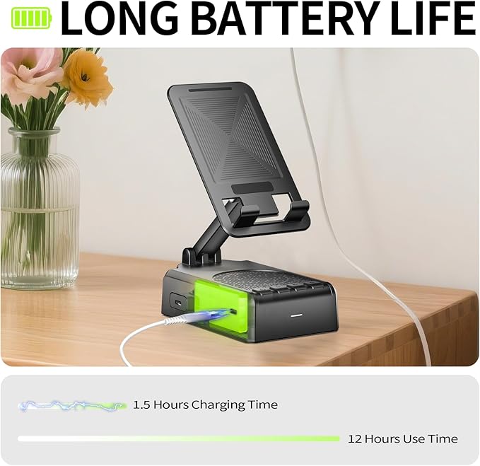 Cell Phone Stand with Bluetooth Speaker and Remote Control(Video Control/Camera Control),Birthday Gift, Portable Bluetooth Speaker for Home and Outdoors, All Day Playtime, Compatible with iOS/Android