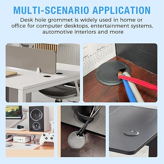 Desk Grommet 3-1/8" (80 mm), Desk Cord Hole Cover, Cable Grommet ABS Plastic, Desk Hole Grommet for Office and Home Table Cable, Detachable Adjustable Cable Cord Organizer (Light Grey 2 Pcs)
