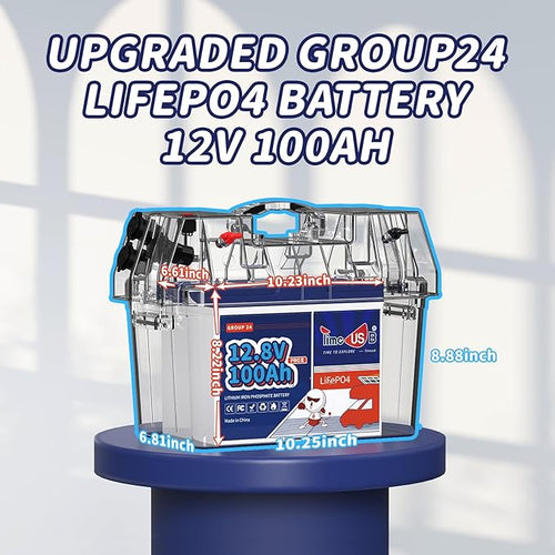 12V 100Ah Group24 Mini LiFePO4 Battery 2 Packs, Grade A Battery Cells, Replacement for Lead Acid Battery, 100A BMS, Up to 15000 Cycles, Lithium Battery for Trolling Motor & Solar System