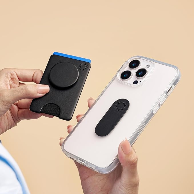 PopSockets Phone Wallet with Expanding Kickstand, Phone Card Holder - Black