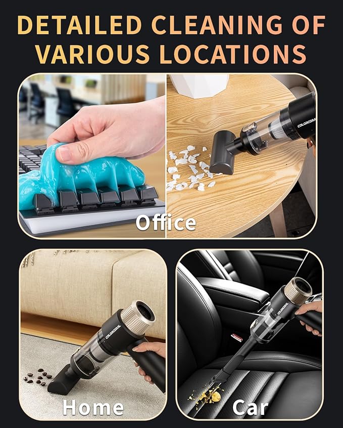 COLORCORAL Mini Vacuum Cleaner Portable Cordless Keyboard Cleaner Powerful Suction Handheld Vacuum &Computer Air Duster for Office Desktop Laptop Keyboard Car and Home Cleaning