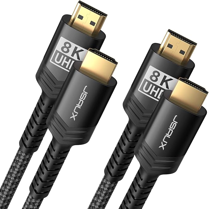 JSAUX 8K Long HDMI Cable 15ft 2-Pack 48Gbps Ultra High Speed HDMI 2.1 Braided Cord, 4K@120Hz 144Hz, 8K@60Hz, HDCP 2.2 & 2.3, HDR 10, eARC Compatible with Laptop Monitor UHD TV PS5 Dolby-Black