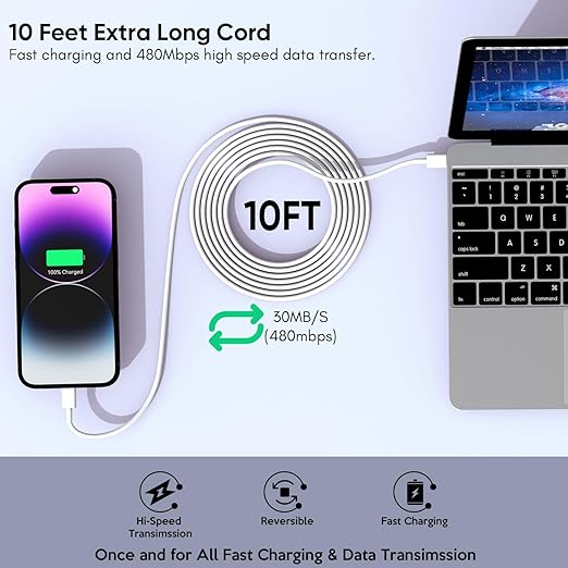 iPhone Charger [Apple MFi Certified] 2Pack PD Dual USB C Charger Block Fast Charging Wall Charge Plug with 10FT Long Rapid Type C - Lightning Cable Apple Charge for iPhone 14/13/12/11/XS/XR/SE, iPad