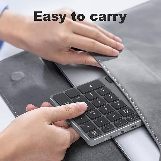 MOFII Bluetooth Number Pad for Laptop - Gray Wireless Numeric Keypad 35 Keys USB-C Rechargeable Numpad, Accounting Portable Financial Data 10 Key for Laptop/PC/Desktop/Notebook/Surface Pro