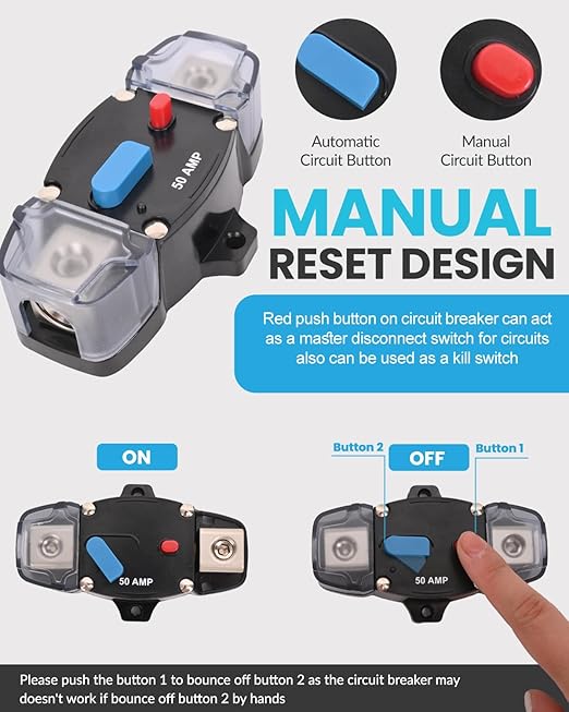 150 Amp Circuit Breaker with Manual Reset Waterproof Inline Fuse Inverter for Marine Trolling Motors Boat ATV Manual Power, Suface Mount, 12V-48V DC