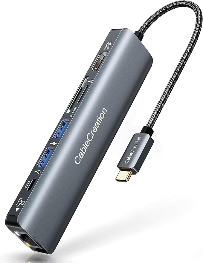 USB C Hub 4K 60Hz, CableCreation 7-in-1 USB-C Hub Multiport Adapter with 1Gbps Ethernet, HDMI, 2 USB 3.0 Ports, 100W PD and SD/TF Cards Reader, Compatible with Steam Deck MacBook Pro/Air, iPad Pro