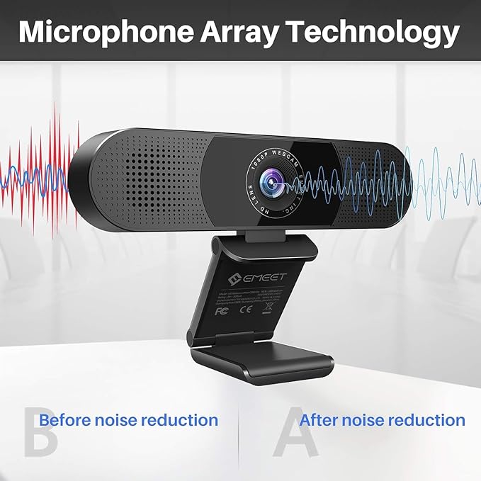 EMEET 3 in 1 Webcam - 1080P Webcam with Microphone and Speakers, Noise Reduction, Auto Low Light Correction W/Cover, C980 Pro USB Camera Web cam 60°-98° for Video Conferencing Streaming/Gaming/Class