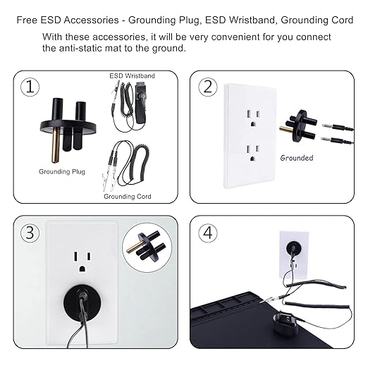Premium Heat Resistant 932°F Anti Static Mat, HPFIX ESD Mat with Grounding Wire, Grounding Plug, and ESD Wristband, Silicone Soldering Repair Mat for Computer, PC Building, Eelectronics