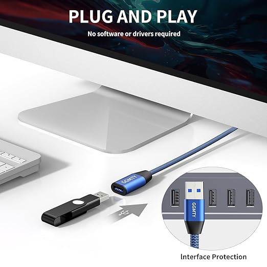 USB 3.0 Extension Cable 20ft,Type A Male to Female Extension Cord Durable Braided Material High Data Transfer Compatible with USB Keyboard,Mouse,Flash Drive, Hard Drive,Printer