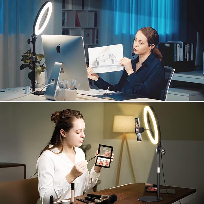 Desk Ring Light with Stand, 10.5'' Selfie Phone Light for Video Recording, Adjustable Circle Ringlight for Computer Laptop Zoom Meeting, Conference Video Calls, Podcast, Streaming, Photography