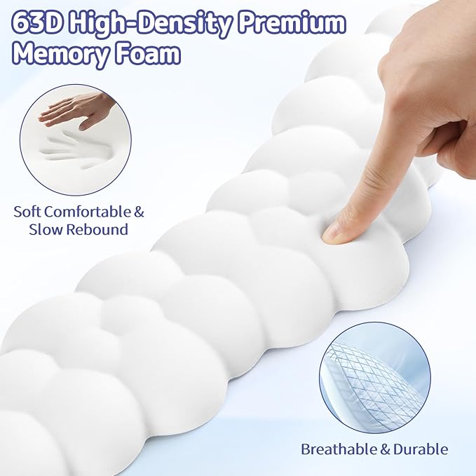 Cloud Wrist Rest for Keyboard and Mouse, Memory Foam PU Leather Keyboard Wrist Rest with Ergonomic Support, Non-Slip Base, Cute Arm Rest Pad & Palm Cushion, Office Desk Accessory, White