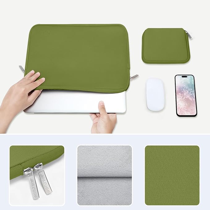 MOSISO Laptop Case 13.3 inch, 13-13.3 inch Laptop Sleeve Bag Compatible with MacBook Air/Pro 13 / Pro 14, HP Dell ASUS Lenovo Notebook, Neoprene Computer Sleeve Bag with Small Case, Chartreuse