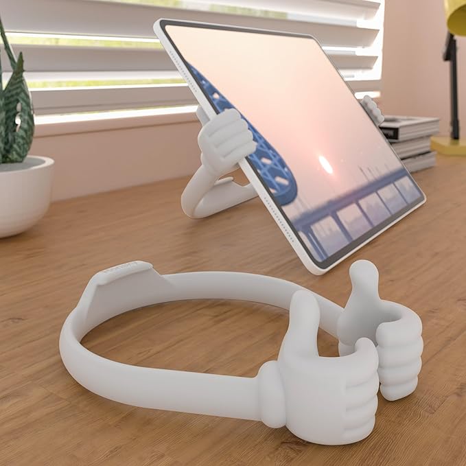 Honsky Thumbs Up Tablet Stand,Portable Monitor Stand Holder for Desktop,Tablet Display Stands Holder for Desk Universal Cute,White