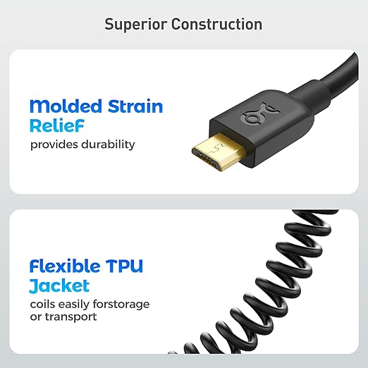 Cable Matters 2-Pack Coiled USB Cable (Coiled Micro USB to USB 2.0) 2-4 Feet