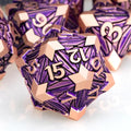 7PCS Metal DND Dice Set with Box, Debris RPG Purple D and D Dice for use with D&D Tabletop Games Role Playing Game Polyhedral Dice Set D20 D12 D10 D8 D6 D4