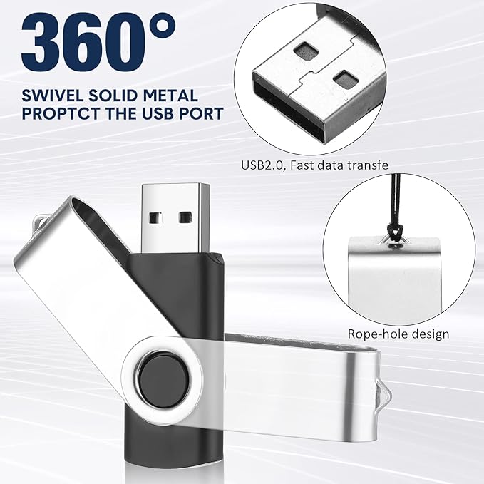 Aoriher 50 Pack USB 2.0 Flash Drives Bulk, Portable USB Thumb Drives with Lanyards, Swivel Flash Drives Thumb Drives for Office School Data Storage (256MB)