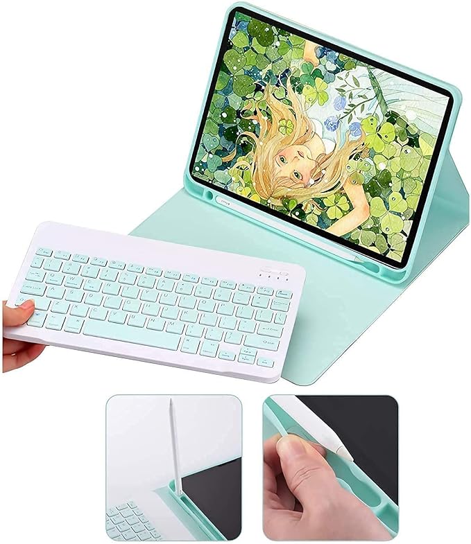 Keyboard Case for iPad Mini 7th(A17 Pro) 2024/Mini 6th Generation with Mouse,Case for iPad mini7/mini6 with Detachable Wireless Bluetooth Keyboard Pencil Holder Slim Smart Cover, Sky Blue