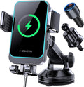 Wireless Car Charger, MOKPR 15W Fast Charging Auto Clamping Dashboard Windshield Air Vent Car Phone Holder Car Charger for iPhone 16 15/14/13/12 Pro Max Plus, Samsung S23/S22/S21,etc