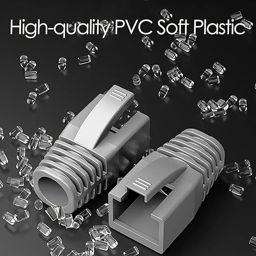 100Pack RJ45 Boot Cover, Cat5 Cat6 Cat6A Ethernet Network Cable Strain Relief Boot, Fits Overall Jacket Diameter 5.5-6.5MM Ethernet Cable (Hole Diameter: 6.5mm, Grey)