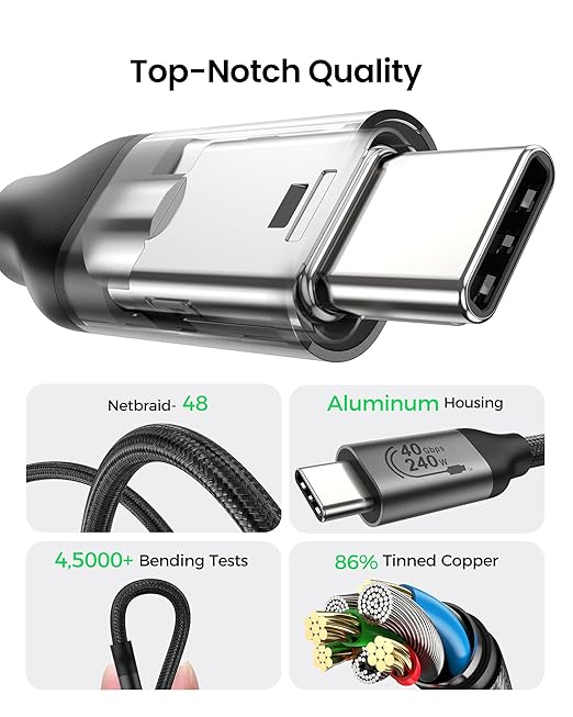 Silkland USB 4 Cable for Thunderbolt 4 Cable 1FT, 40Gbps USB C Data Cable, 240W PD 3.1 Fast Charging, 8K/5K@60Hz, Short USB C Thunderbolt Cable, Compatible for SSD, MacBook, Docking, Hub, iPhone 16/15