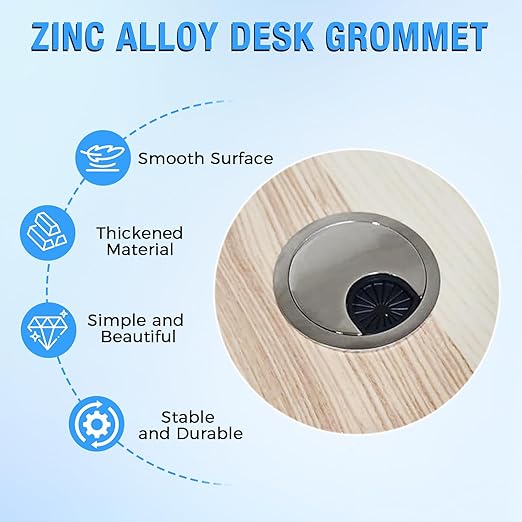 Desk Grommet 2" (50 mm), Desk Cord Hole Cover, Cable Grommet Metal Zinc Alloy Materilal, Desk Hole Grommet for Office and Home Table Cable, Detachable Cable Cord Organizer (Flat Black 1 Pcs)