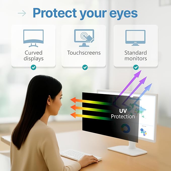 VINTEZ 23.6 Inch 16:9 Privacy Screen for Computer Monitor and Laptop - Anti Glare Protector Film Blue Light Filter Eye Protection - Computer Screen Privacy Shield, [1 Pack]