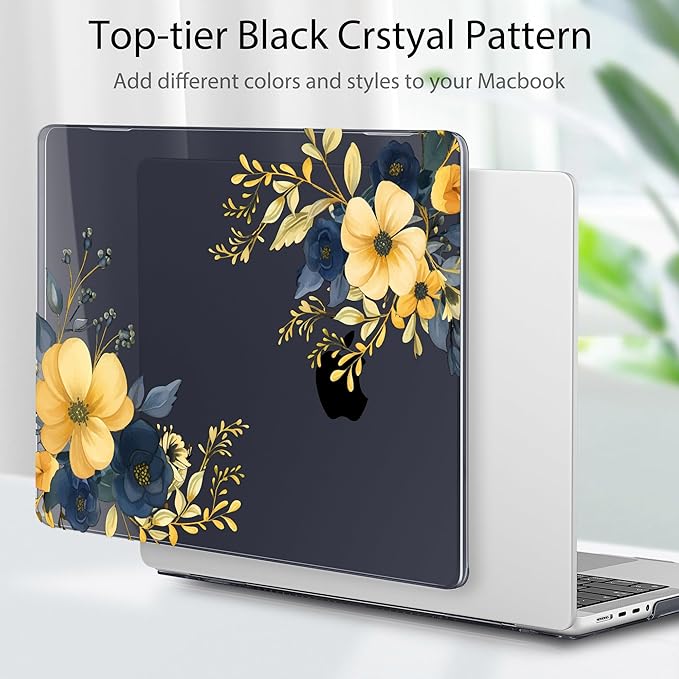 Tuiklol for MacBook Pro 14 Inch Case 2024-2021 Release M4 A3112 A3401 A3185/M3 A2918 A2992/M2 A2779/M1 A2442 Pro/Max,Hard Shell Case with Keyboard Cover & Screen Protector for Touch ID,Leaves & flower