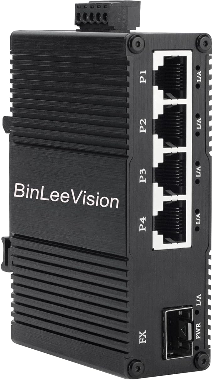 Industrial Mini Gigabit Ethernet Switch 4-Port RJ45 10/100/1000BASE-T+1-Port SFP Slot,Unmanaged Network Switch,Network Hub,Dinrail Mount or Wall-Mount,Plug & Play,Fanless (4 RJ45+1 SFP)