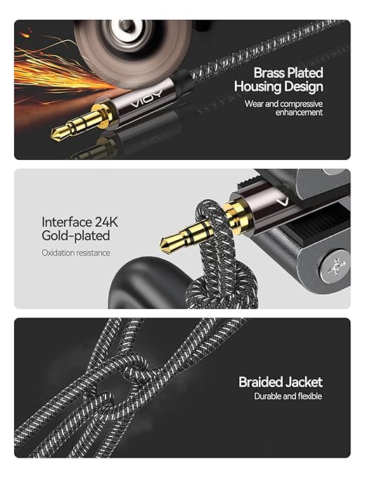 VIOY Headphone Extension Cable 6 FT,[Copper Shell, Hi-Fi Sound] 3.5 mm Male to Female Stereo Audio Cable Nylon Braided Aux Cord for Smartphones, Tablets, Media Player