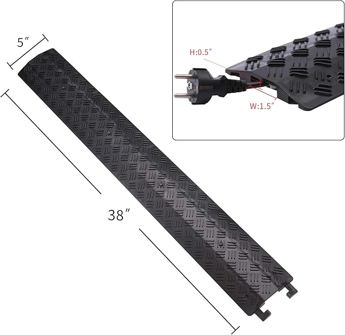 Small 2 Pack - Floor Cord Cover Cord Protector Drop Over Drop Trak Cable Ramp for Office Warehouse - Black