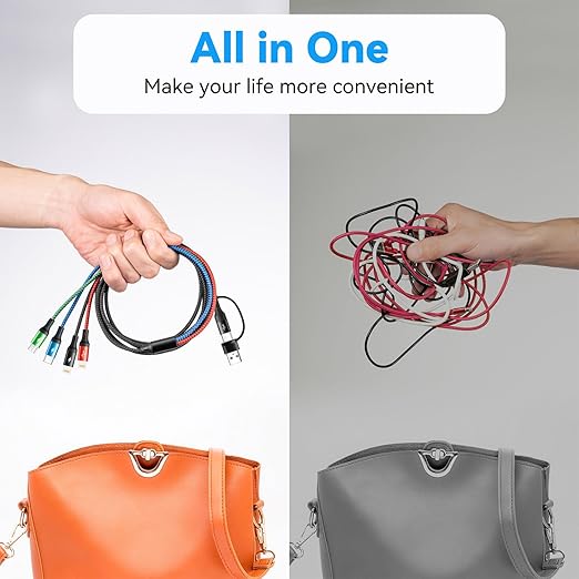 4 in 2 Multi Charging Cable 3.5A, [2Pack 6Ft] Multiple fast Charging Cord USB A/C to Type C/Micro USB/Lightning Universal Braided Charger Cable,Multi Charger for Cell Phones,iPhone,Galaxy and More
